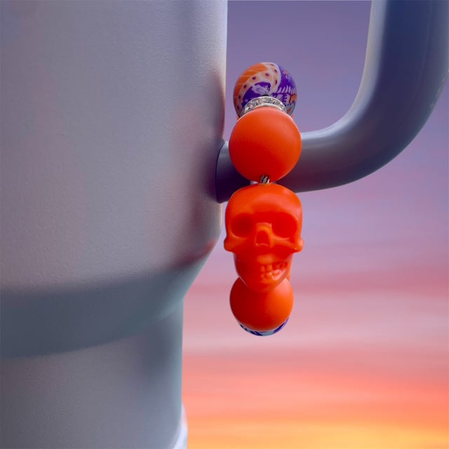 Handle Charm, Orange Skull Focal, Purple and Orange