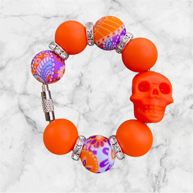 Handle Charm, Orange Skull Focal, Purple and Orange