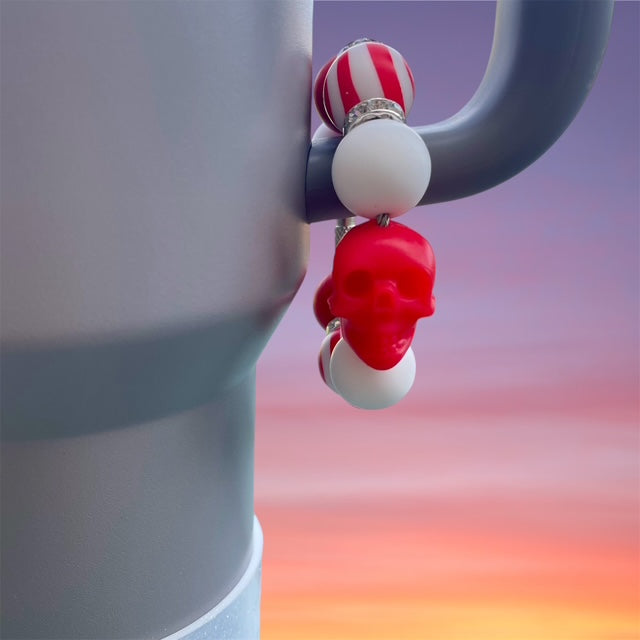Handle Charm, Red Skull Focal with Red and White