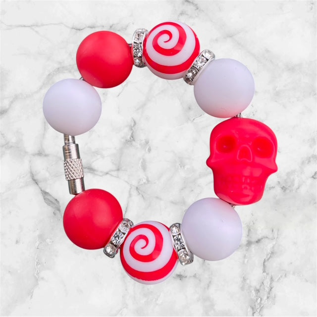 Handle Charm, Red Skull Focal with Red and White