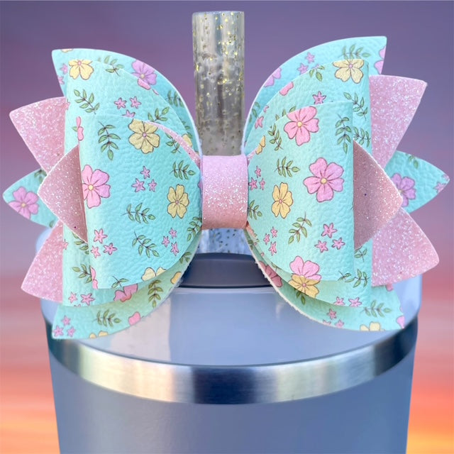 Leather Bow, Spring Blossom, Light Pink Glitter
