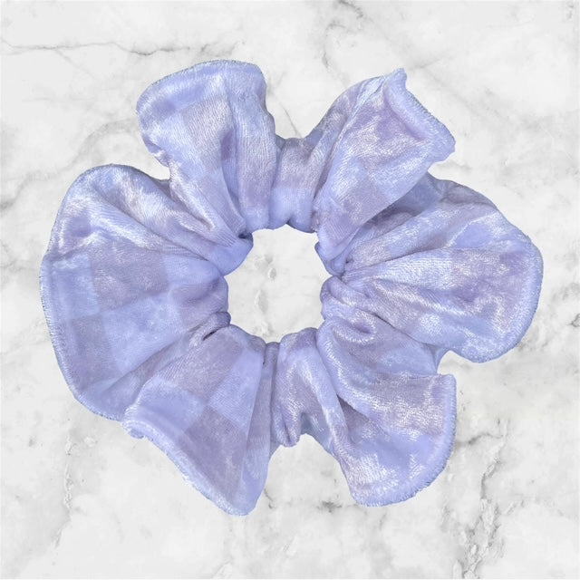 Extra Large Scrunchie, Velvet, White and Cream Checkers