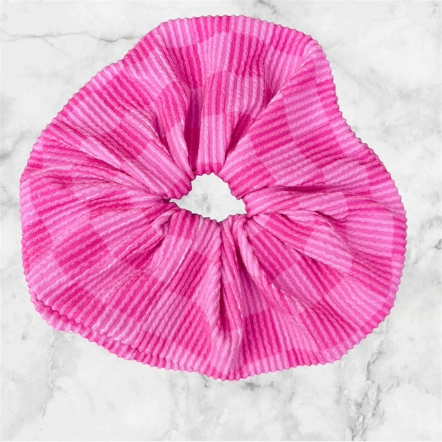 Jumbo Extra Large Scrunchie, Ribbed Fabric, Pink Checkers
