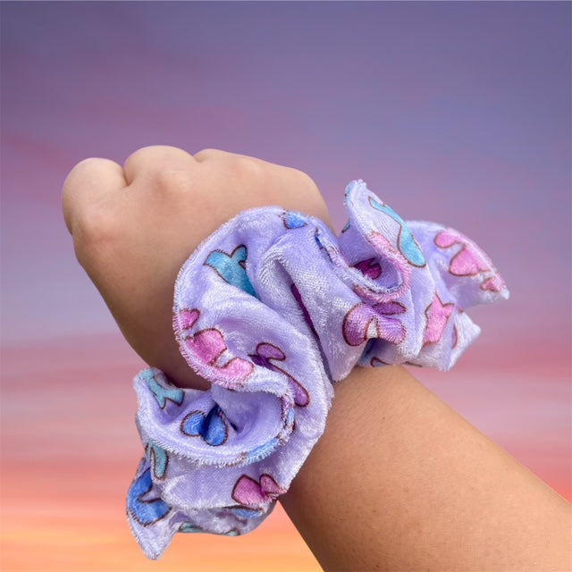Extra Large Scrunchie, Velvet, Pastel Colored Cactus