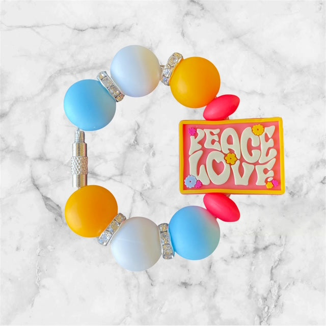 Handle Charm, Peace Love Focal, Blue, Yellow and White