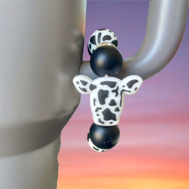 Handle Charm, Cow Head Focal, Black and White Cow Print