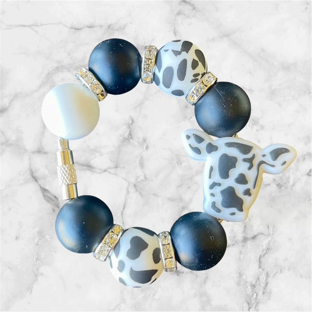 Handle Charm, Cow Head Focal, Black and White Cow Print