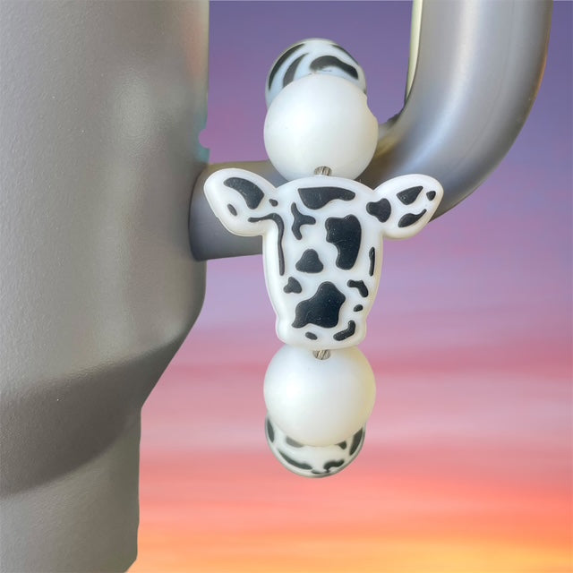 Handle Charm, Cow Head Focal, Black and White Cow Print