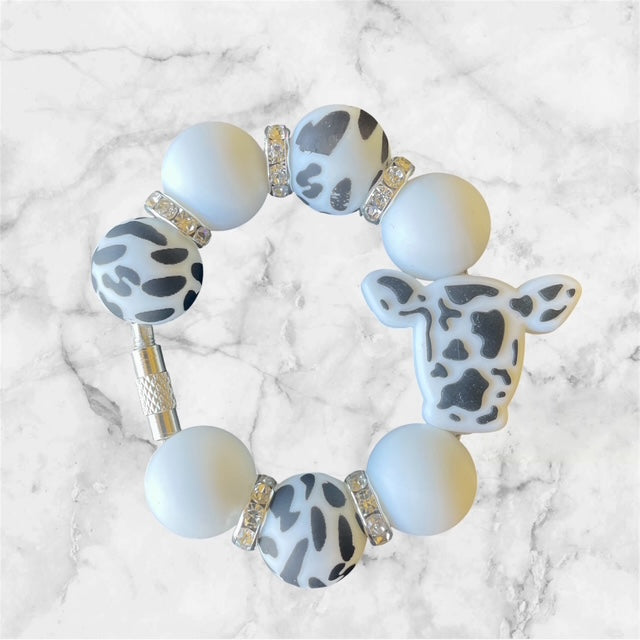Handle Charm, Cow Head Focal, Black and White Cow Print