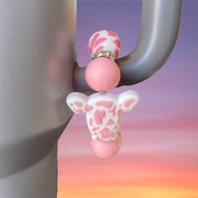 Handle Charm, Cow Head Focal, Pink and White Cow Print