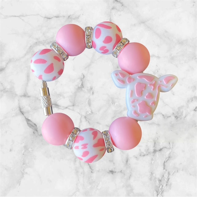 Handle Charm, Cow Head Focal, Pink and White Cow Print