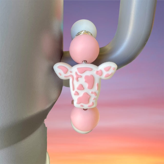 Handle Charm, Cow Head Focal, Pink and White Cow Print