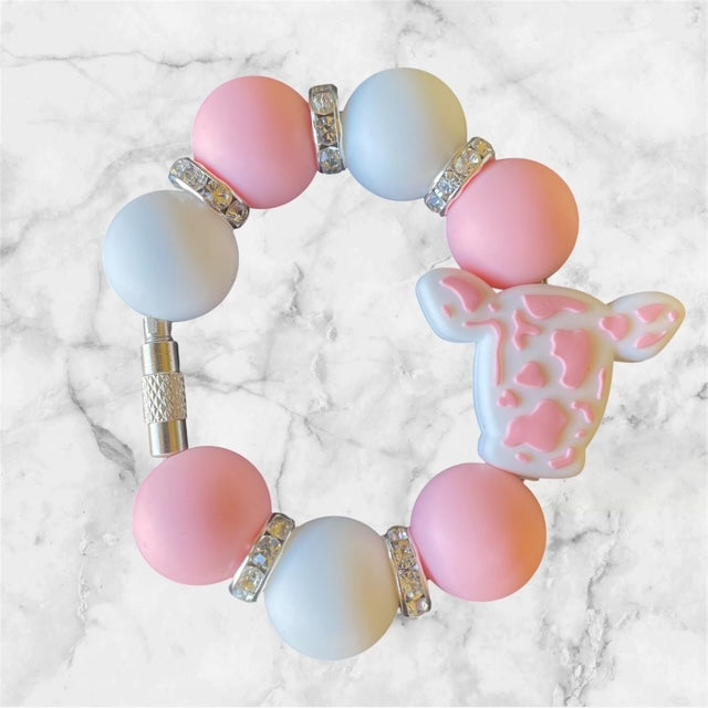 Handle Charm, Cow Head Focal, Pink and White Cow Print