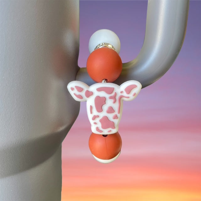 Handle Charm, Cow Head Focal, Brown and White Cow Print