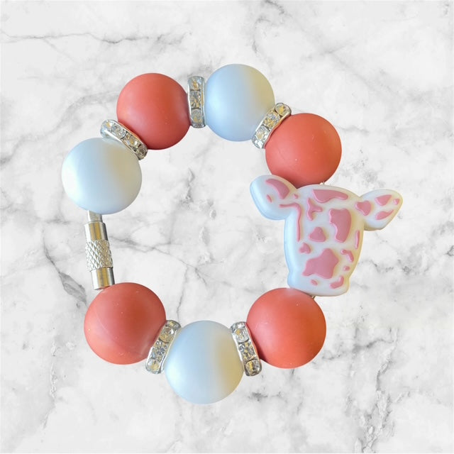 Handle Charm, Cow Head Focal, Brown and White Cow Print