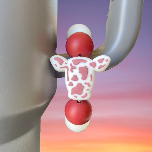 Handle Charm, Cow Head Focal, Redish Brown and White Cow Print