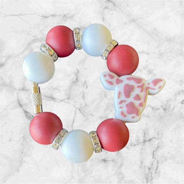 Handle Charm, Cow Head Focal, Redish Brown and White Cow Print