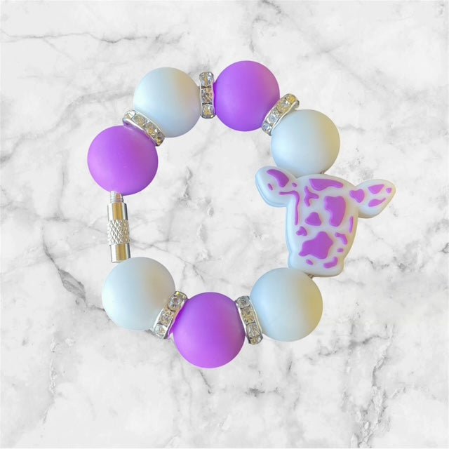 Handle Charm, Cow Head Focal, Purple and White Cow Print