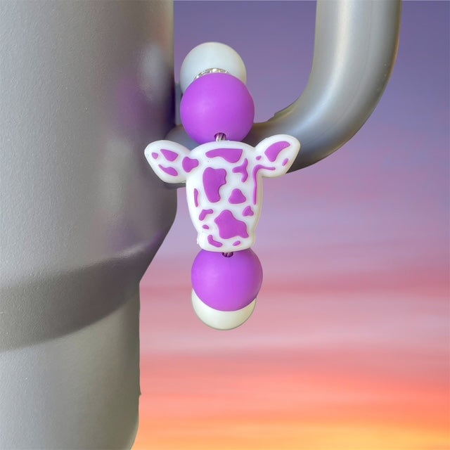 Handle Charm, Cow Head Focal, Purple and White Cow Print