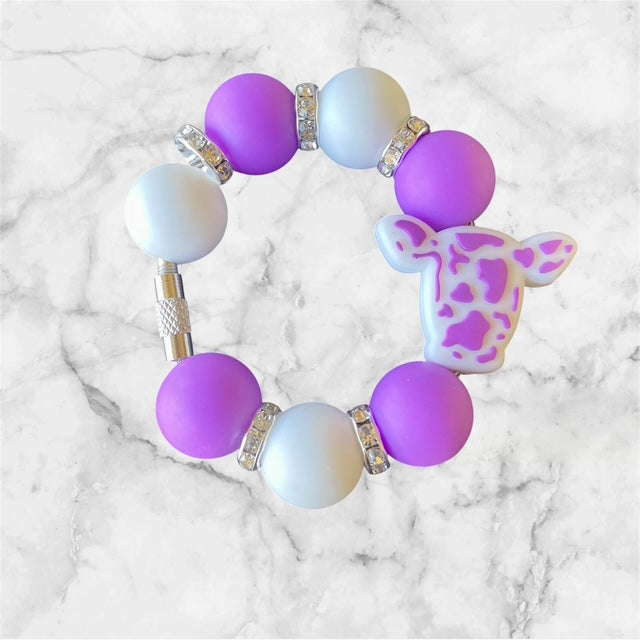 Handle Charm, Cow Head Focal, Purple and White Cow Print