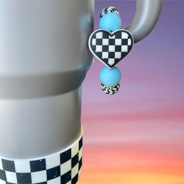 Handle Charm, Checker Heart with Blue and Checker Beads