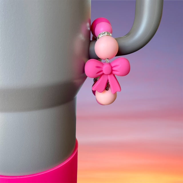 Handle Charm, Hot Pink Bow Focal with Pink Beads