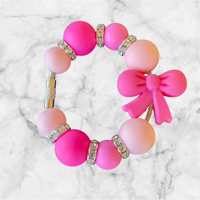 Handle Charm, Hot Pink Bow Focal with Pink Beads