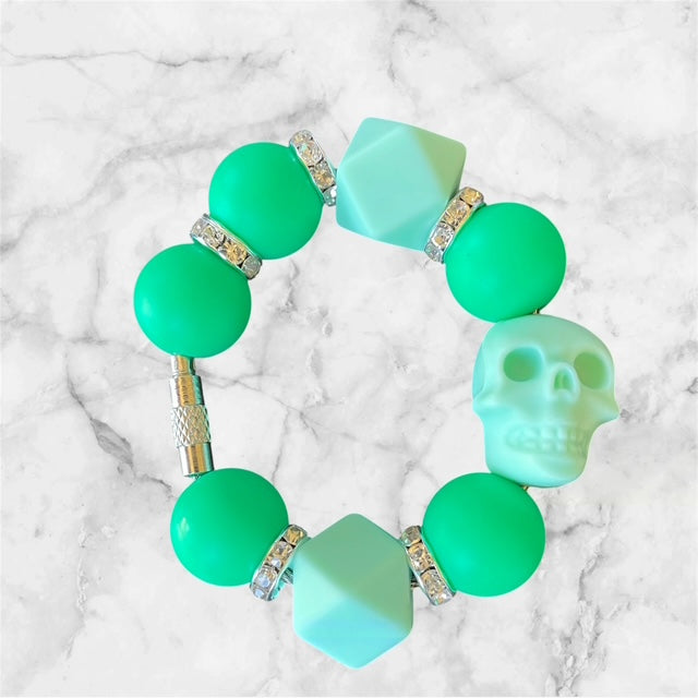 Handle Charm, Teal Skull Focal with Teal Beads