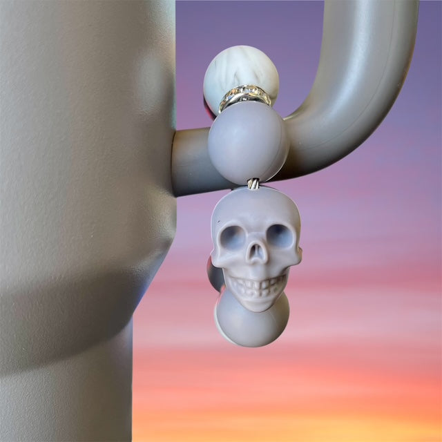 Handle Charm, Light Gray Skull Focal with Gray Beads