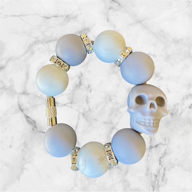 Handle Charm, Light Gray Skull Focal with Gray Beads