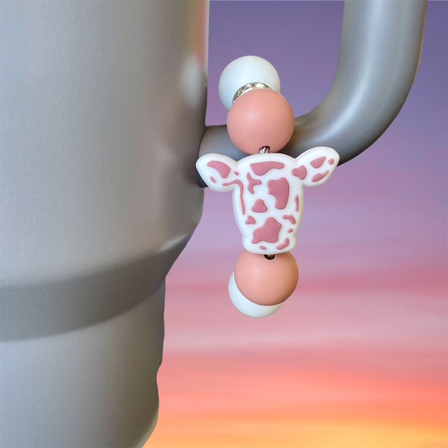 Handle Charm, Cow Head Focal, Brown and White Cow Print with Tan