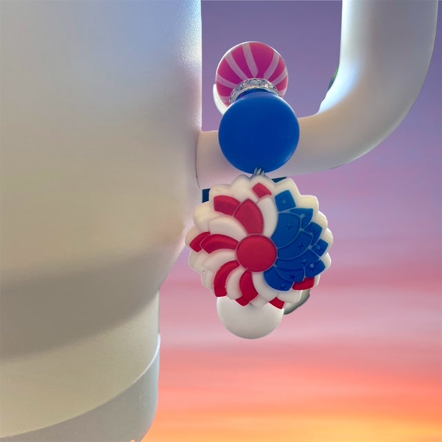 Handle Charm, 4th of July, FOJ Flower, Red, White and Blue