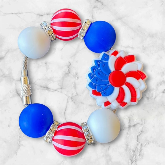 Handle Charm, 4th of July, FOJ Flower, Red, White and Blue