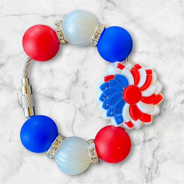 Handle Charm, 4th of July, FOJ Flower, Red, White and Blue