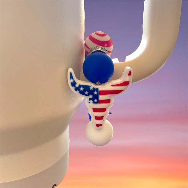 Handle Charm, 4th of July, FOJ Horns, Red, White and Blue