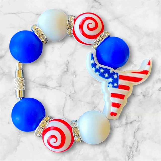Handle Charm, 4th of July, FOJ Horns, Red, White and Blue
