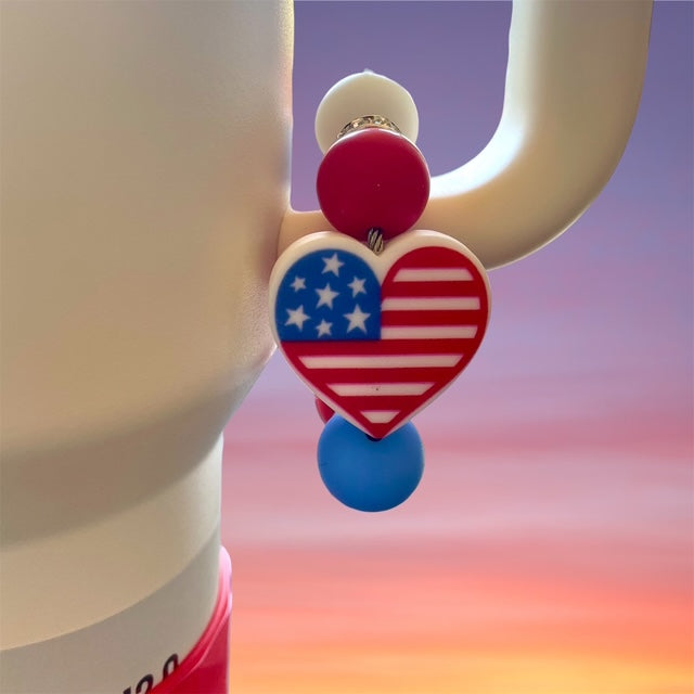 Handle Charm, 4th of July, FOJ Heart Flag, Red, White and Blue