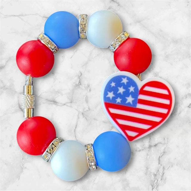 Handle Charm, 4th of July, FOJ Heart Flag, Red, White and Blue