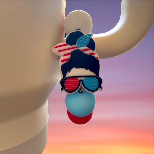 Handle Charm, 4th of July, FOJ Lady with Glasses, Red, White and Blue