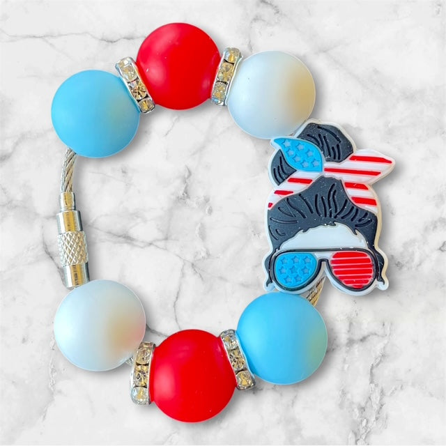 Handle Charm, 4th of July, FOJ Lady with Glasses, Red, White and Blue
