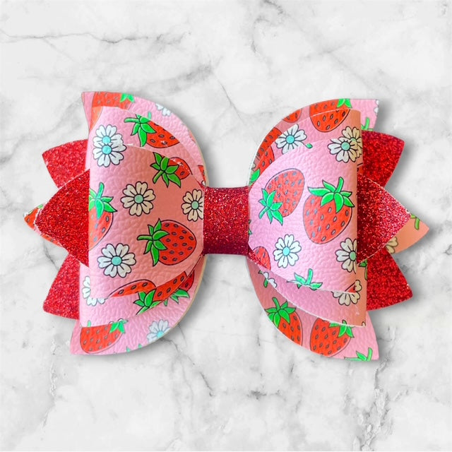 Leather Bow, Strawberries and Red Glitter
