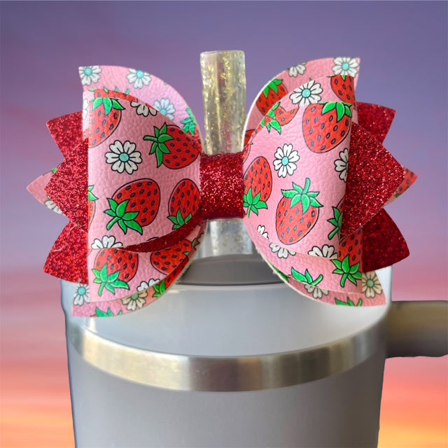Leather Bow, Strawberries and Red Glitter