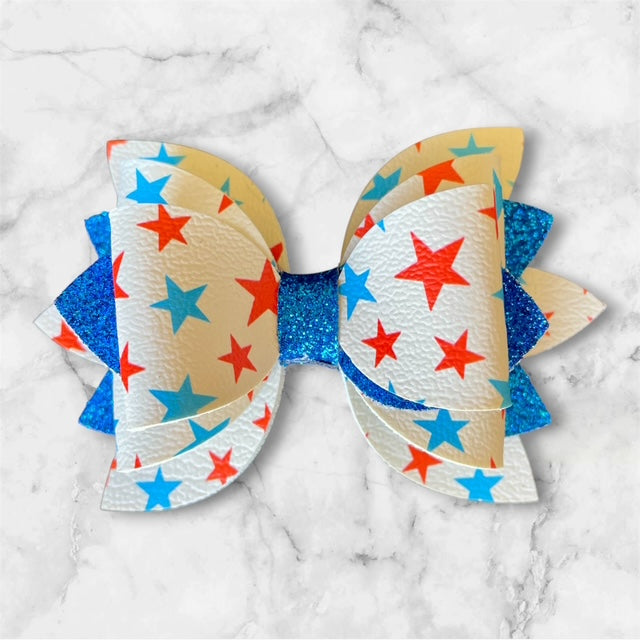 Leather Bow, 4th of July, Red and Blue Stars