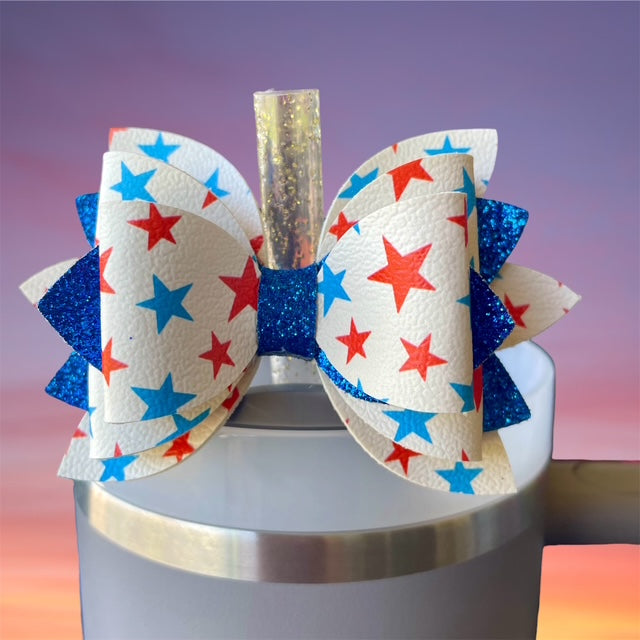 Leather Bow, 4th of July, Red and Blue Stars