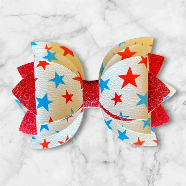 Leather Bow, 4th of July, Red and Blue Stars