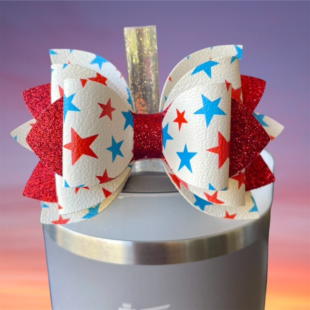 Leather Bow, 4th of July, Red and Blue Stars