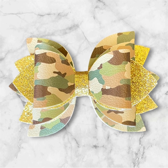 Leather Bow, Camo, for Post Malone Stanley with Gold Glitter