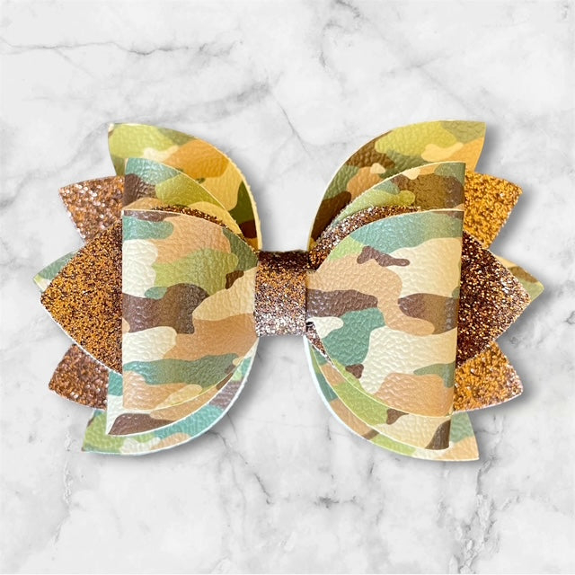 Leather Bow, Camo, for Post Malone Stanley with Brown Glitter