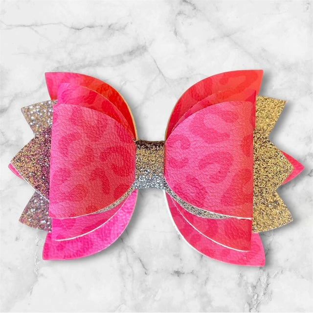 Leather Bow, Hot Pink Leopard and Dark Gray Glitter