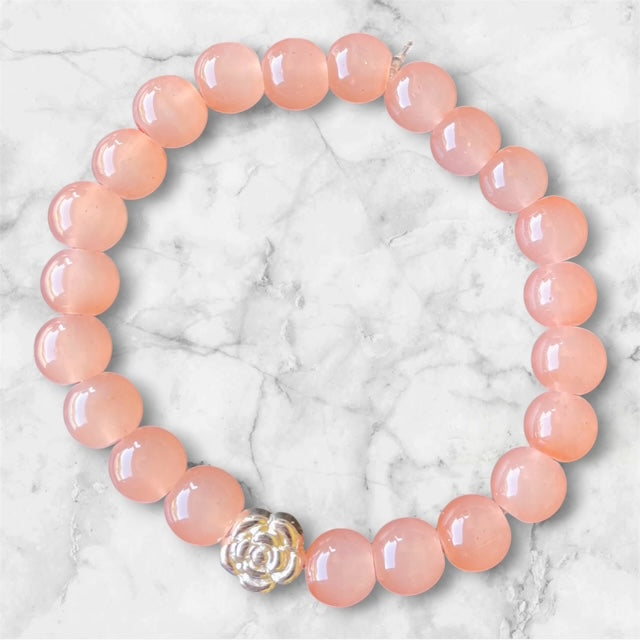 Glass Bead Bracelets, Peach Colored Beads and Rose Charm